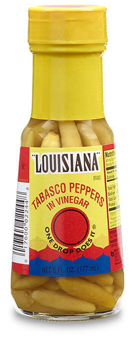 Louisiana Brand Tabasco Peppers in vinegar, Louisiana Brand Tabasco Peppers in vinegar bottle, One Drop Does It, Net 6 FL OZ (177ML)