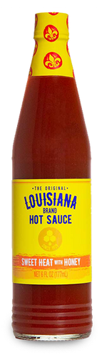 Sweet heat with honey Louisiana Hot Sauce, Sweet heat with honey Louisiana Hot Sauce Bottle, The Original Louisiana Brand Hot Sauce,  Since 1928, Flavor Sweet Heat with Honey, Net 6 FL OZ (177ML)